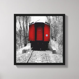 Oude gefaseerde stoomtrein met rode cabine canvas afdruk