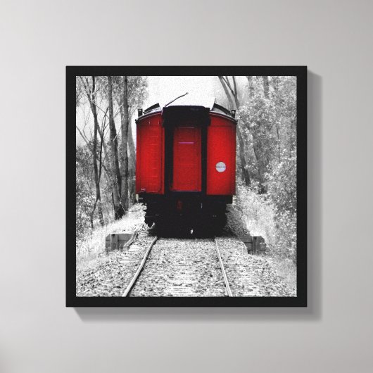 Oude gefaseerde stoomtrein met rode cabine canvas afdruk (Voorkant)