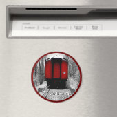 Oude gefaseerde stoomtrein met rode cabine magneet (Insitu (Vaatwasser))