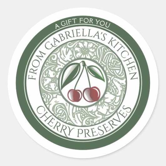 Oude gefashioned Cherry jam Stylized Fruit and Flo Ronde Sticker (Voorkant)
