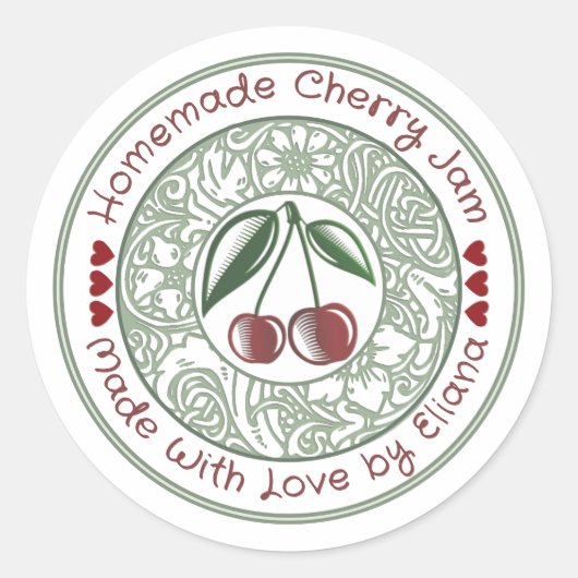 Oude gefashioned Cherry jam Stylized Fruit and Flo Ronde Sticker (Voorkant)