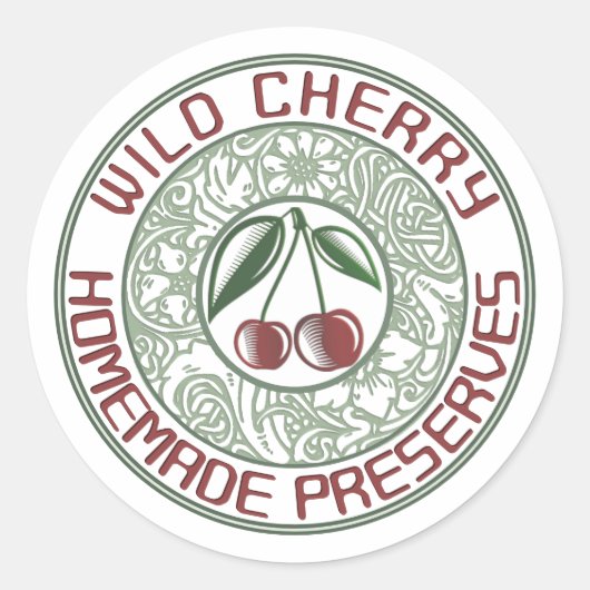 Oude gefashioned Cherry jam Stylized Fruit and Flo Ronde Sticker (Voorkant)