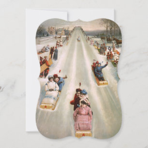 Oude, gefashioned Toboggan run Fancy kerstmis Feestdagenkaart