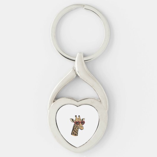 Oude Gegraveerde Giraffe Hart Zonnebril Design_1 Sleutelhanger (Voorkant)