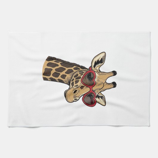 Oude Gegraveerde Giraffe Hart Zonnebril Design_1 Theedoek (Horizontaal)