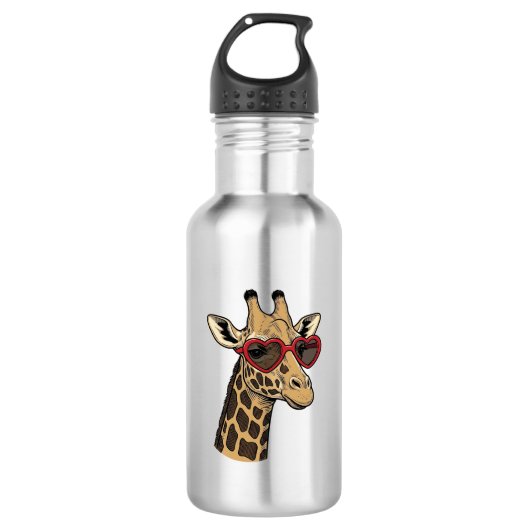 Oude Gegraveerde Giraffe Hart Zonnebril Design_1 Waterfles (Voorkant)