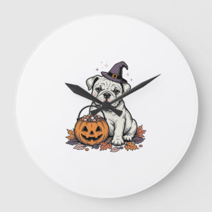 Oude Gegraveerde Halloween Bulldog Pompoen Ontwerp Grote Klok