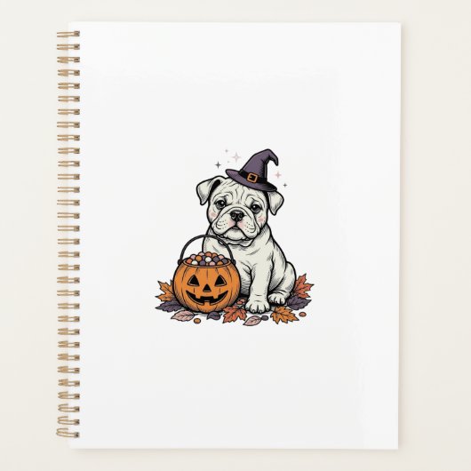 Oude Gegraveerde Halloween Bulldog Pompoen Ontwerp Planner (Voorkant)