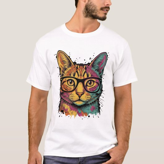 Oude Gegraveerde Kat Met Bril Vectorontwerp_1 T-shirt (Voorkant)