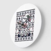 Oude Gegraveerde Kerst Koe Ugly Sweater Ontwerp Grote Klok (Hoek)
