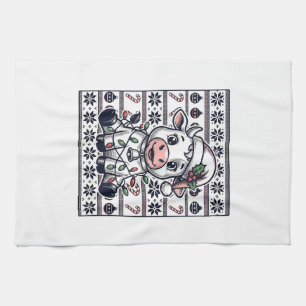 Oude Gegraveerde Kerst Koebeest Horrort-shirt Ontw Theedoek