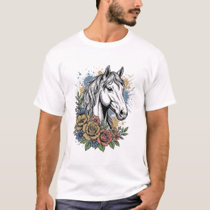 Oude gegraveerde paard bloem vector shirt ontwerp_