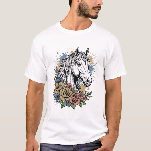 Oude gegraveerde paard bloem vector shirt ontwerp_ (Voorkant)