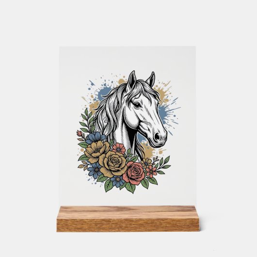 Oude gegraveerde paard bloem vector shirt ontwerp_ acryl bord (Voorkant)