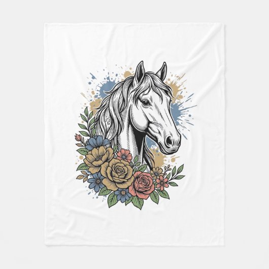 Oude gegraveerde paard bloem vector shirt ontwerp_ fleece deken (Voorkant)