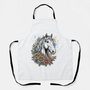 Oude gegraveerde paard bloem vector shirt ontwerp_ schort