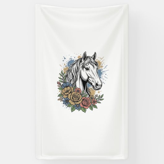 Oude gegraveerde paard bloem vector shirt ontwerp_ spandoek (Verticaal)