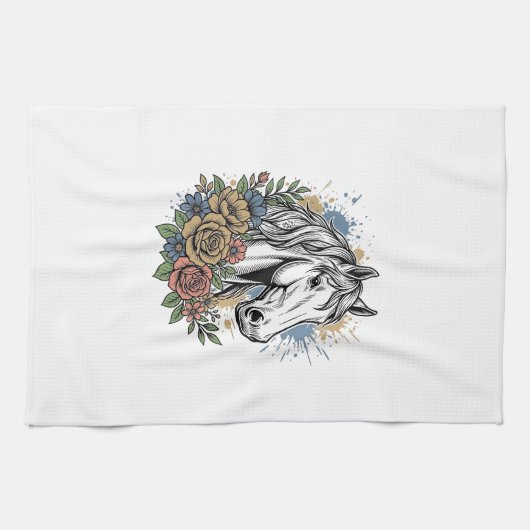 Oude gegraveerde paard bloem vector shirt ontwerp_ theedoek (Horizontaal)
