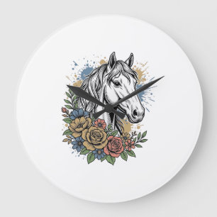Oude gegraveerde paard bloemrijke vector shirt ont grote klok