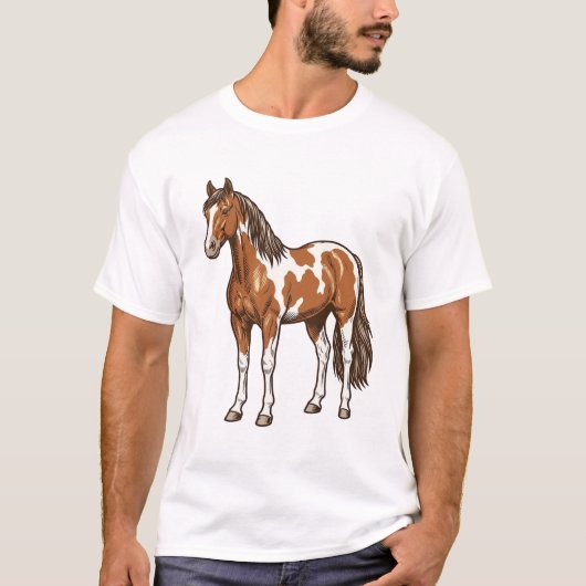 Oude Gegraveerde Pinto Paard Vector Ontwerp_1 T-shirt (Voorkant)