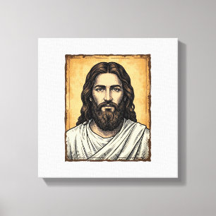 Oude Gegraveerde Religieuze Portret Shirt Ontwerp_ Canvas Afdruk