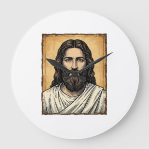 Oude Gegraveerde Religieuze Portret Shirt Ontwerp_ Grote Klok