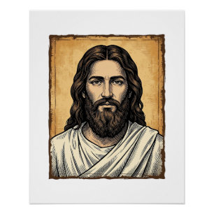 Oude Gegraveerde Religieuze Portret Shirt Ontwerp_ Perfect Poster