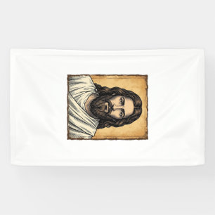 Oude Gegraveerde Religieuze Portret Shirt Ontwerp_ Spandoek