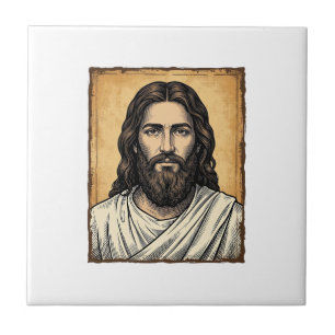 Oude Gegraveerde Religieuze Portret Shirt Ontwerp_ Tegeltje