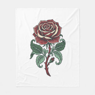 Oude Gegraveerde Roos Bloemig Shirt Ontwerp_1 Fleece Deken