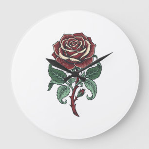 Oude Gegraveerde Roos Bloemig Shirt Ontwerp_1 Grote Klok