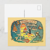 Oude geïllustreerde kaart van Barbados op ansichtk (Voorkant / Achterkant)
