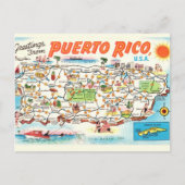 Oude geïllustreerde kaart van Puerto Rico op ansic (Voorkant)