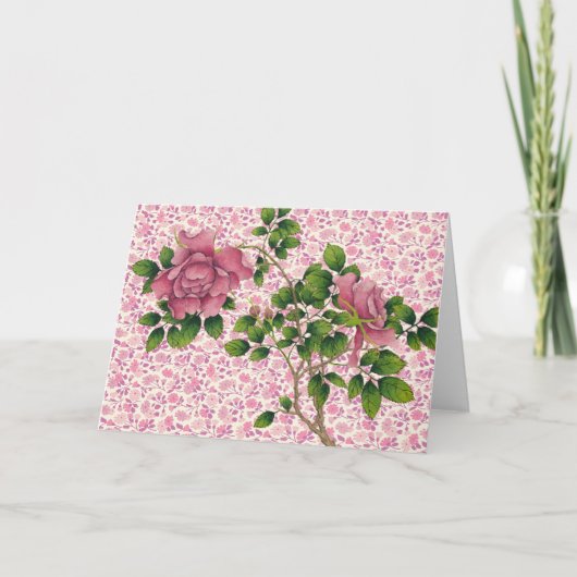 Oude geïllustreerde rozen roos bloem kunst notitie kaart (Voorkant)
