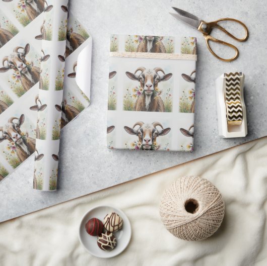 Oude Geit Met Bloemen Leuke Nieuwigheid Dierenpatr Cadeaupapier (Crafts)