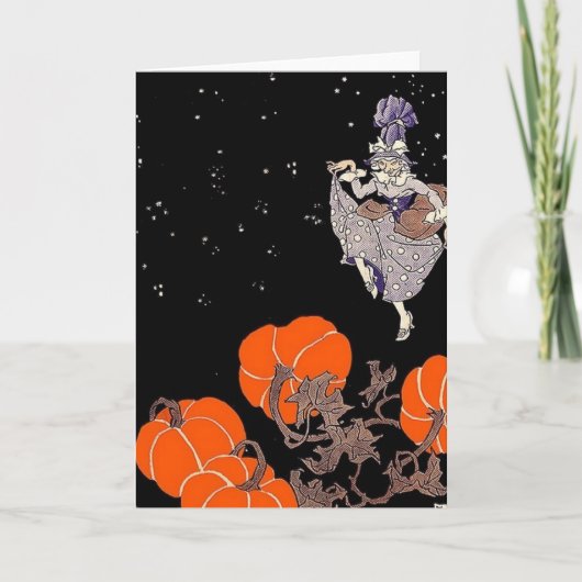 Oude gekke heks in pompoenpleister kaart (Voorkant)