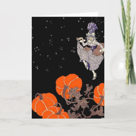 Oude gekke heks in pompoenpleister kaart
