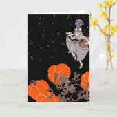 Oude gekke heks in pompoenpleister kaart (Gele Bloem)