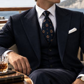 Oude Geld Anker Crest Palmboom Navy Stropdas