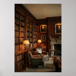 Oude Geld Bibliotheek Donkere Academische Studeerk Poster