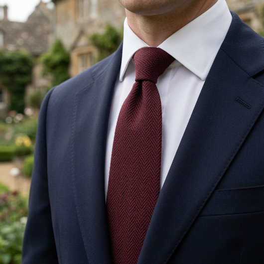 Oude Geld Bourgondië Rode Heringbone Tweed Stof  Stropdas