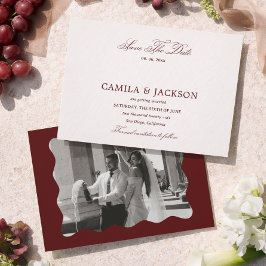 Oude Geld Burgundy Trouw Save the Date Foto Kaart