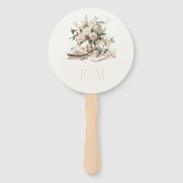 Oude Geld Champagnetinten en Blush Huwelijksprogra Handwaaier