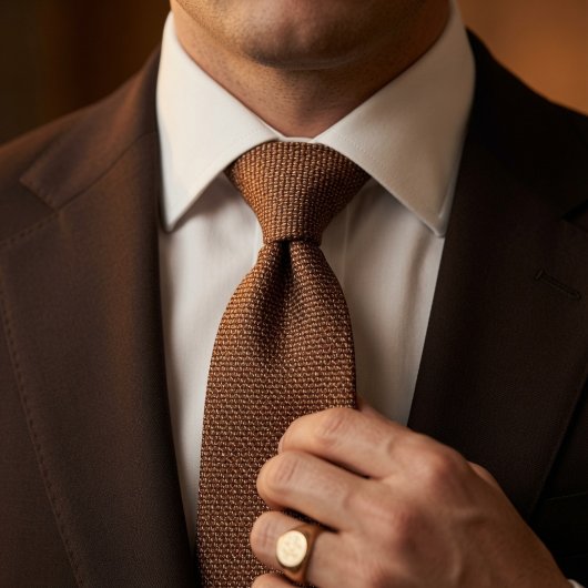 Oude Geld Cognac Bruine Birdseye Tweed Stof Stropdas