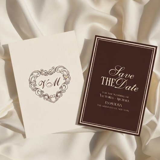 Oude Geld Espresso Bruine Crème Trouwkaart Save The Date