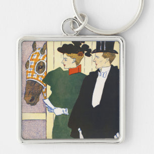 Oude Geld Esthetiek Vintage Paardenrace Print Sleutelhanger