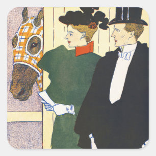 Oude Geld Esthetiek Vintage Paardenrace Print Vierkante Sticker