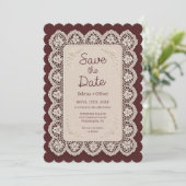 Oude Geld Kant Perzikkleur Bruiloft Save The Date Kaart (Staand voorkant)