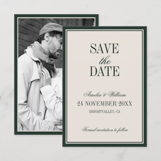 Oude Geld Klasse Timeloze Smaragdgroene Trouwdag Save The Date (Voorkant / Achterkant)