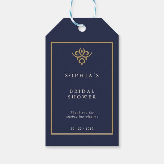 Oude Geld Navy Blauwe Bruiloftsfeest Cadeaubordjes Cadeaulabel (Voorkant)